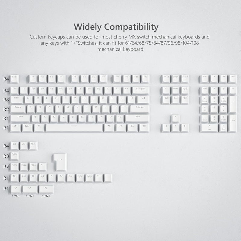 Womier Pudding Keycaps, White PBT Keycaps 60 65 75 100 Percent, 130 Keys Shine Through Key Cap OEM Profile for MX-stem Switches Keyboard-White - Image 5